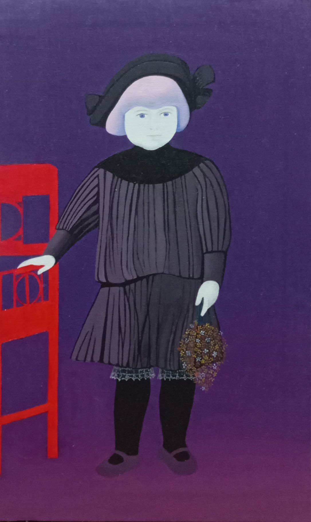 2023 Niña y silla roja 55x33 Óleo sobre lienzo